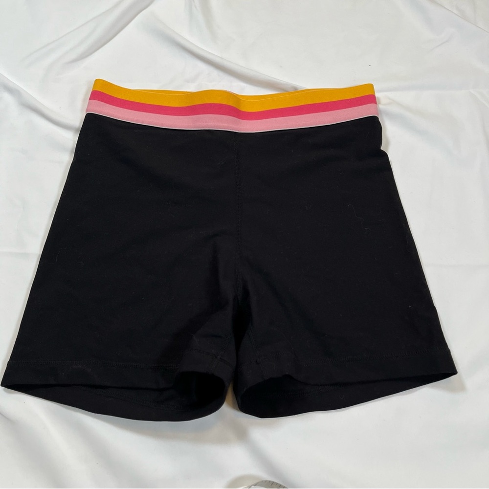 POPFLEX Black Athletic Shorts with Yellow and Pink Waistband